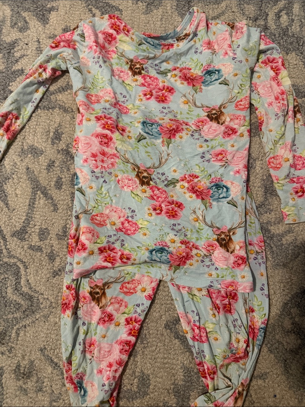 Posh Peanut Floral Deer Pajama Set - Light Blue, Pink